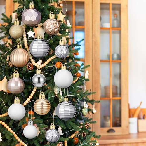 Lunmon 72 Pcs Christmas Ornaments Bulk - Elegant Gold Silver White Decorations