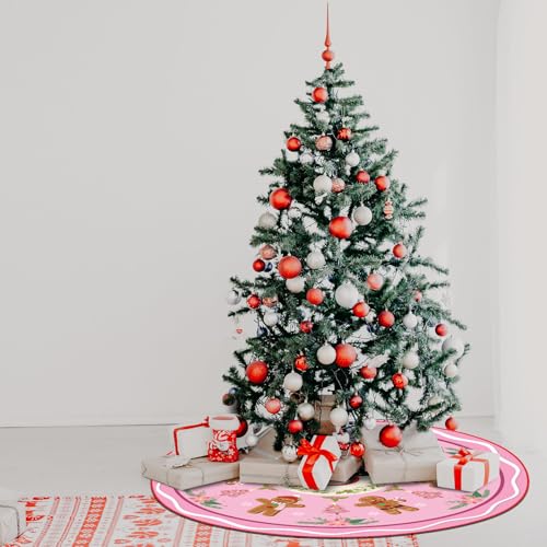 Blosssound 36 Inch Gingerbread Pink Christmas Tree Skirt - Gingerbread Man Theme
