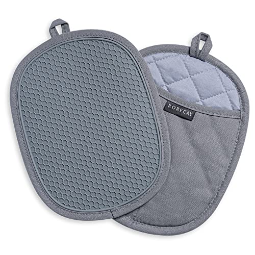 2-Pack Silicone Pot Holders with Pocket, Heat Resistant to 500°F - Gray