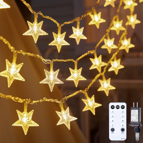 Minetom 33ft 100 LED Star String Lights Plug In Warm White with Remote