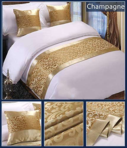 Twelve Champagne King Bed Runner - Soft Jacquard Bed Scarf for Home & Hotel