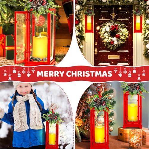 Baquler 2-Pc Red Christmas Lanterns with LED Candles – Farmhouse Metal Decor