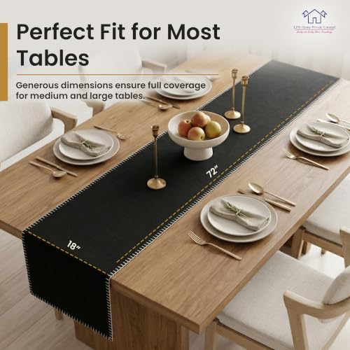 LFH Home Cotton Rich Table Runner 18x72 Black with Blanket Stitch