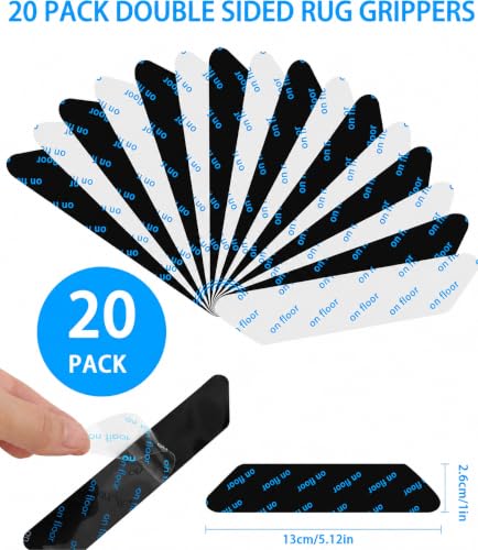 20 PCS Reusable Non-Slip Rug Grippers, Washable Adhesive Rug Pads for Floors