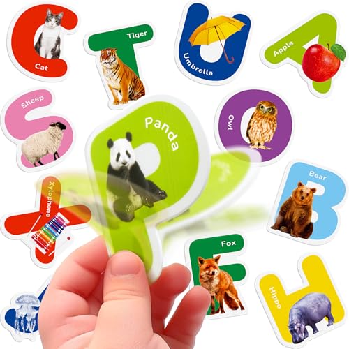 26-Piece Removable Letter & Animal Gel Stickers for Kids