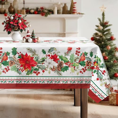 Arquiel Cardinal 104" x 60" Tablecloth Rectangular – Floral Print, Polyester, Water-Resistant