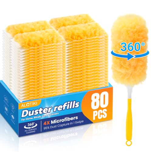 360° Disposable Duster Refills with 2 Handles - 80 Pack Heavy Duty Dusters