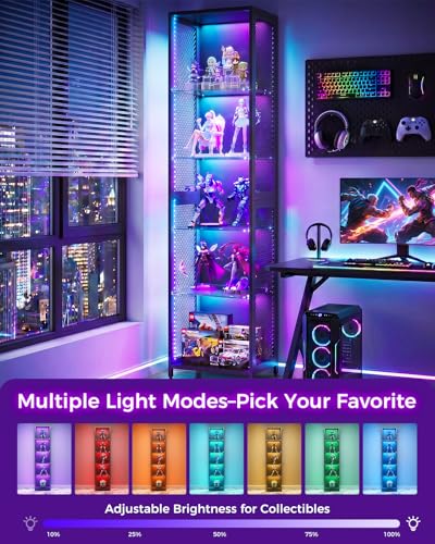 72-inch Tall Slim Display Cabinet with LED Lights and Glass Shelves