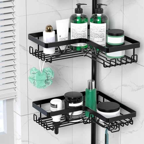 4-Tier Corner Shower Caddy Tension Pole, Adjustable Rustproof Storage Shelf