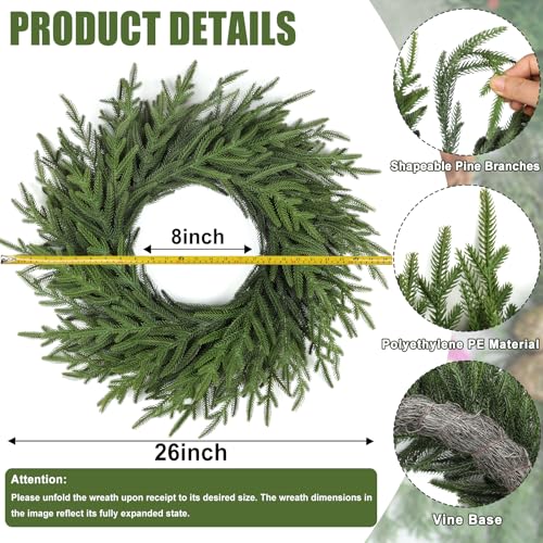 26-Inch Artificial Pine Christmas Wreath for Front Door, Indoor & Outdoor