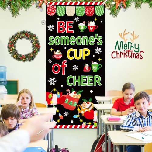 Be Someone’s Cup of Cheer Christmas Door Banner – 78.7 x 35.4 in Fabric Backdrop