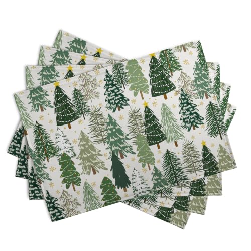 Green Christmas Tree Placemats Set of 4, 12x18 Inch – Wnoesat, Xmas Tree Pattern