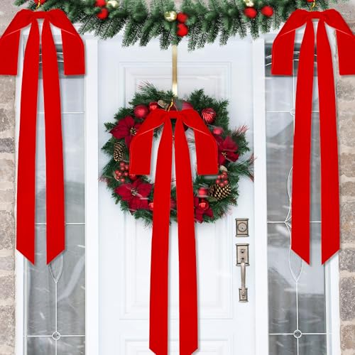 Aneco Red Velvet Christmas Bows, 6-Pack 35 x 16 in | Pre-Tied Swags for Wreaths, Doors, Staircase