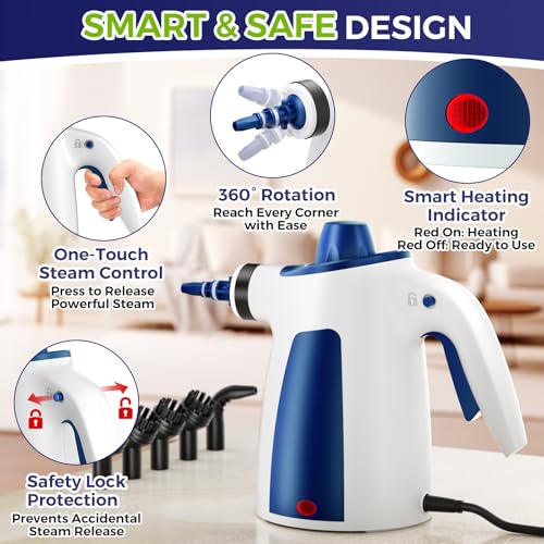 Handheld Steam Cleaner, 230°F Pressurized Steamer with 14 Accessories