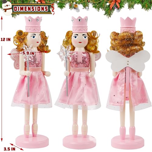 12 Inch Wooden Nutcracker Fairy Queen - Pink Fairy Queen Variation