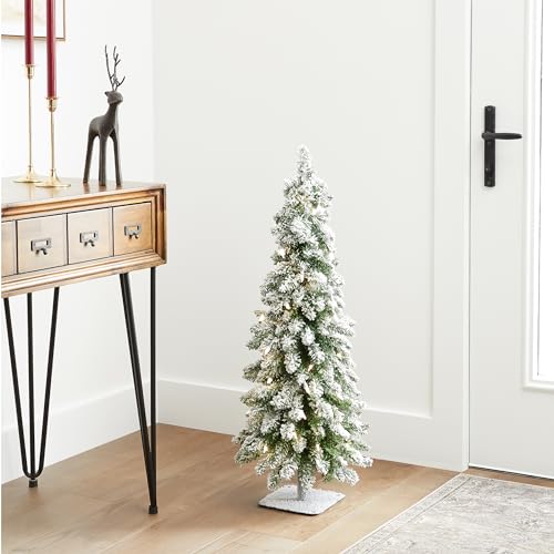 3ft Pre-Lit Flocked Mini Christmas Tree with 50 Clear Lights & Metal Base