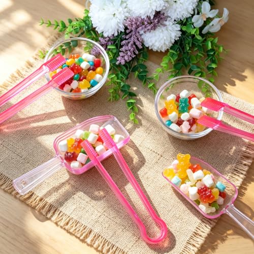 Pink 12-Piece Plastic Ice Tongs and Scoops Set for Buffet & Kitchen - Lazynko