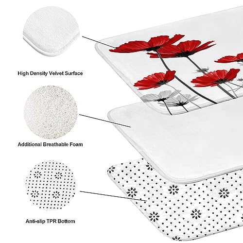 Coxila 4-Piece Red Floral Shower Curtain Set with Non-Slip Bath Mats