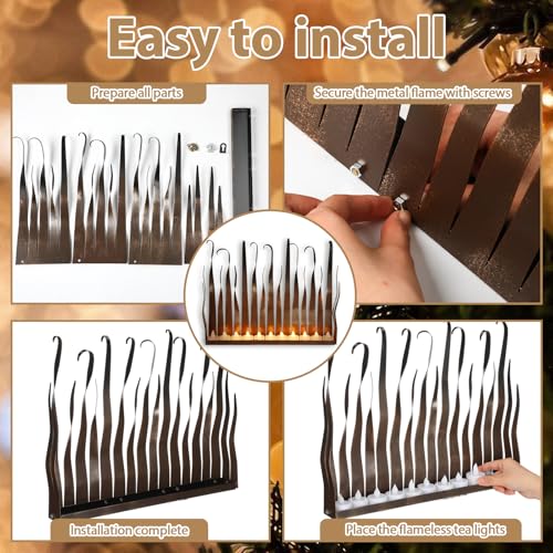 Metal Flame Fireplace Candle Holder - Holiday Candelabra Centerpiece