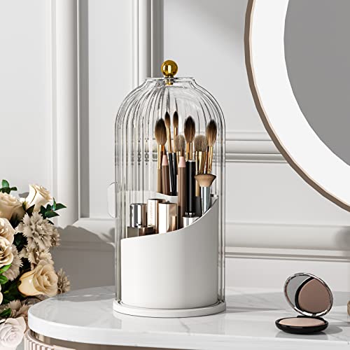 YOOLENS Transparent Rotating Makeup Brush Holder with Lid - Dustproof Vanity Organizer