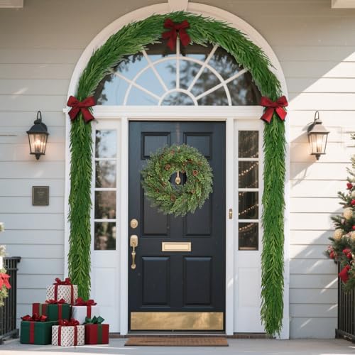 Waipfaru 2-Pack 15 ft Norfolk Pine Garland | Real-Touch Artificial Christmas Wreath & Garland