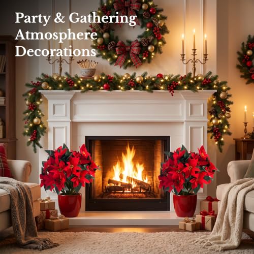 SANISANO Red Poinsettia Artificial Trees 24 Inch Pack of 2 Outdoor Decor