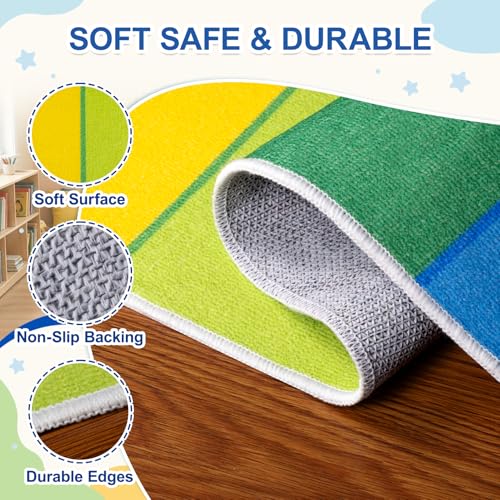 Classroom Rug with 15 Rainbow Circles, 5x7.6 Foot Non-Slip Educational Carpet