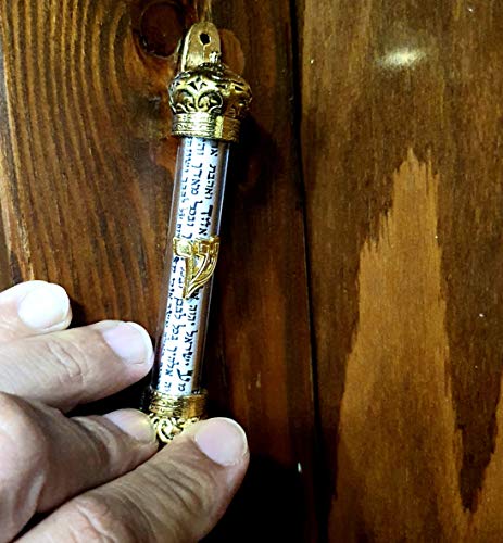 5-Inch Gold-Plated Mezuzah Case with Glass Window and Decorative Scroll