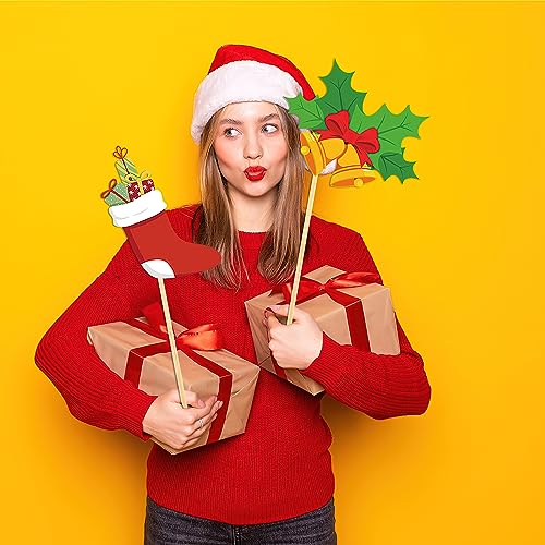 Christmas Photo Booth Props 21 pcs Santa Beard Elk Gift Box Frames for Party