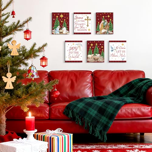 TOARTi 8x10 Inch Framed Christmas Nativity Scene Canvas Wall Art Set - Birth of Jesus Religious Decor