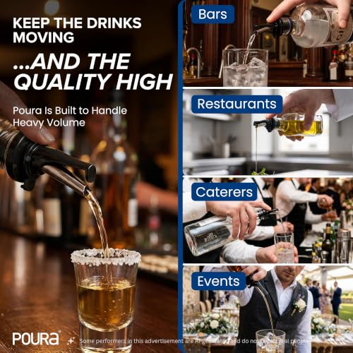 Poura 3-in-1 Liquor & Oil Pour Spouts Black 6 Pack with 6 Adapters - Hygienic Dishwasher Safe