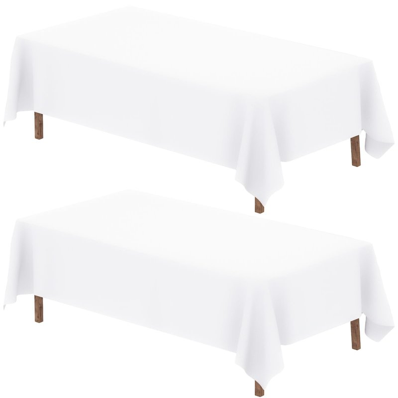 Fixwal 2 Pack White 90 x 132 Inch Rectangle Tablecloths, Reusable Heavy Duty Washable Polyester Table Covers for Banquet Tables, Wedding, Party, Birthday, Outdoor, Picnic, Camping