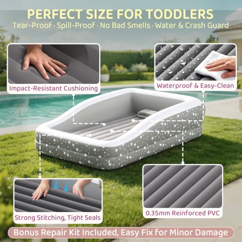 Deeteck Toddler Inflatable Air Mattress with Safety Rails & Built-in Pump