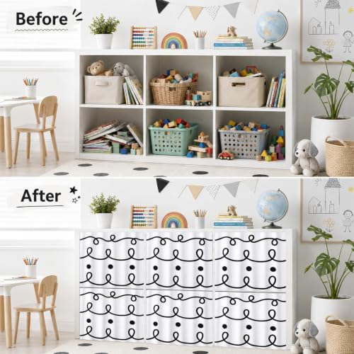6-Piece Classroom Cabinet Curtains, Black and White Storage Privacy Drapes