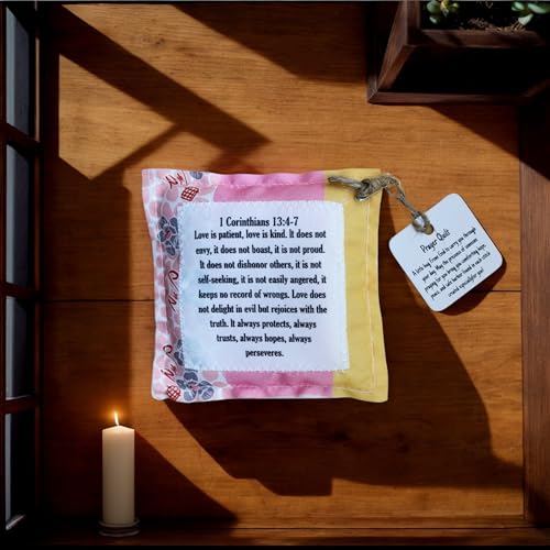 Pocket Prayer Quilt with Cross, 4x4 Inch Scripture Keepsake Gift