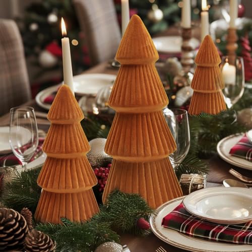 MOREDOTS Velvet Christmas Trees Set of 3 Indoor Holiday Decor - Modern Cone Design
