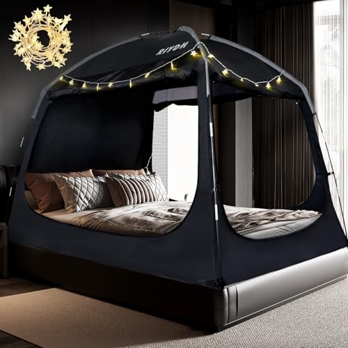 Blackout Bed Tent Queen Size - Indoor Privacy Sleep Canopy with Lights