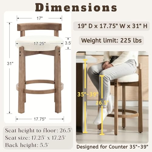 Mid-Century Linen Counter Stools, 26.5" Seat Height Bar Stools Set of 3