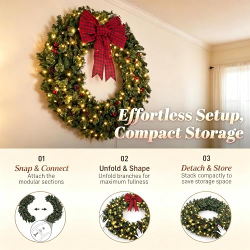 NicBex 48-Inch Crestwood Spruce Christmas Wreath with Bow & Lights, Green & Red