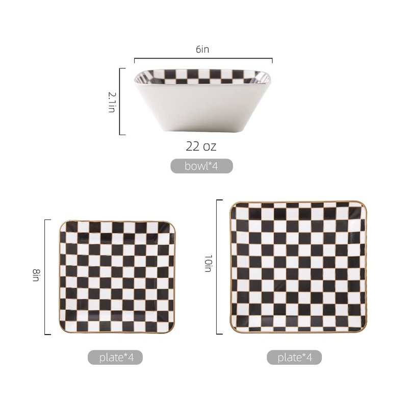 Porlien Checker Square Dinnerware Set for 4