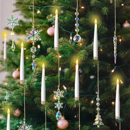 Everloria Iridescent 12-Piece Christmas LED Candle Set with Remote & Ornaments