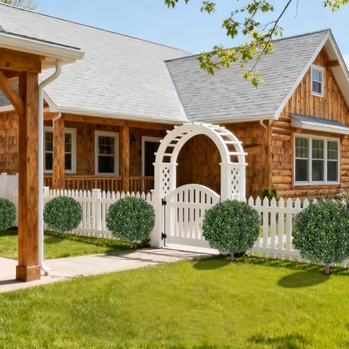 27.5-Inch Artificial Boxwood Topiary Ball Trees - Set of 2 UV Resistant