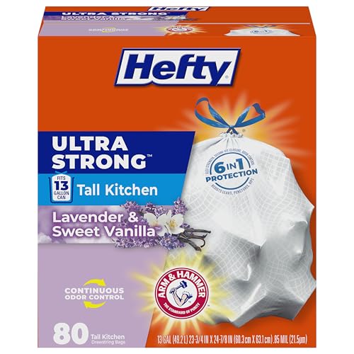 Hefty Ultra Strong 13 Gallon Trash Bags, Lavender Vanilla, 80 Count