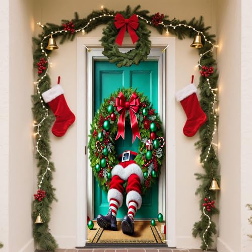 Funny Santa Stuck in Pine Ring Door Cover 35x71in - ColorfulB199 by Cmialusie