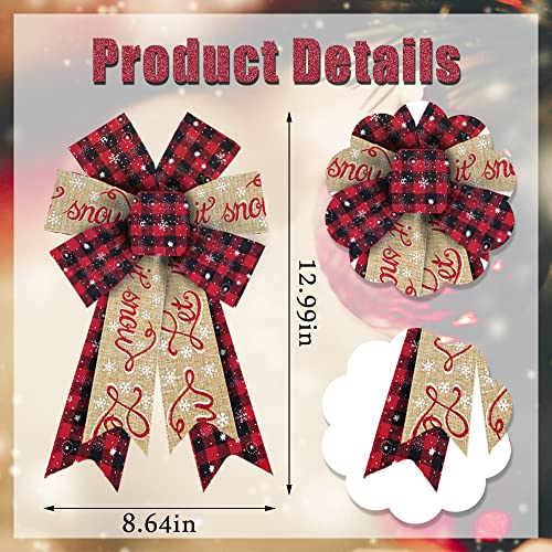 ALIBBON Red Plaid 2Pcs Christmas Bows for Wreaths - Burlap Indoor/Outdoor Front Door Decor