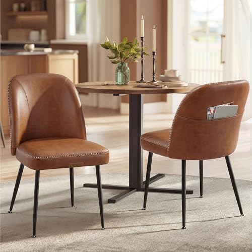 Mid-Century Modern Upholstered Dining Chairs Set of 2, Caramel Brown