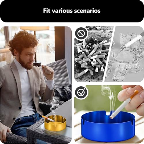 Stainless Steel Ashtray Set, 2-Pack Outdoor Indoor Smoking Tray with 3 Holders