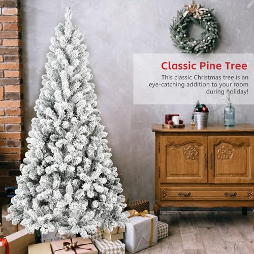 4FT Flocked Artificial Christmas Tree with Snowy Look, Unlit, Premium PVC Branches, Metal Stand for Indoor Holiday Decor