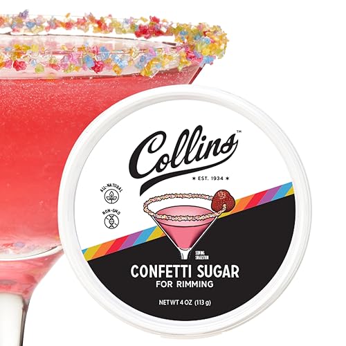 Collins Confetti Sugar - All-Natural Plant-Based Cocktail Rimming Sugar - Festive 4 oz