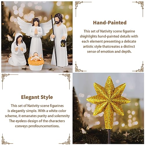 12 Piece Nativity Scene Set for Christmas Indoor Decorations - Elegant Resin Holy Family Figures